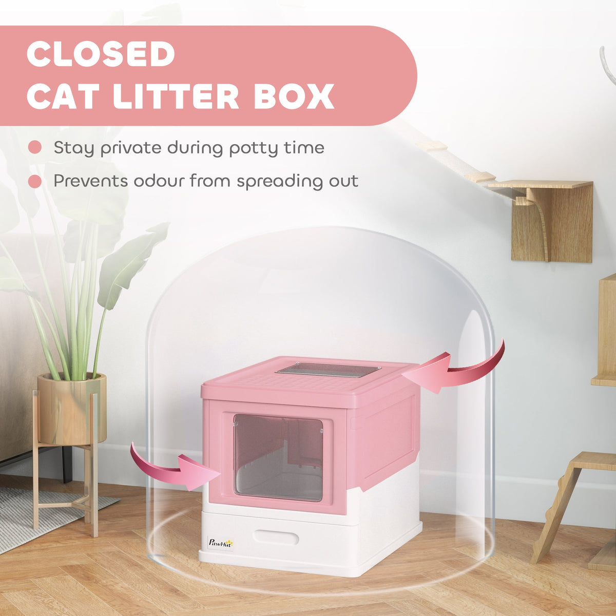 Hooded Cat Litter Box, Pet Toilet w/ Scoop, Tray