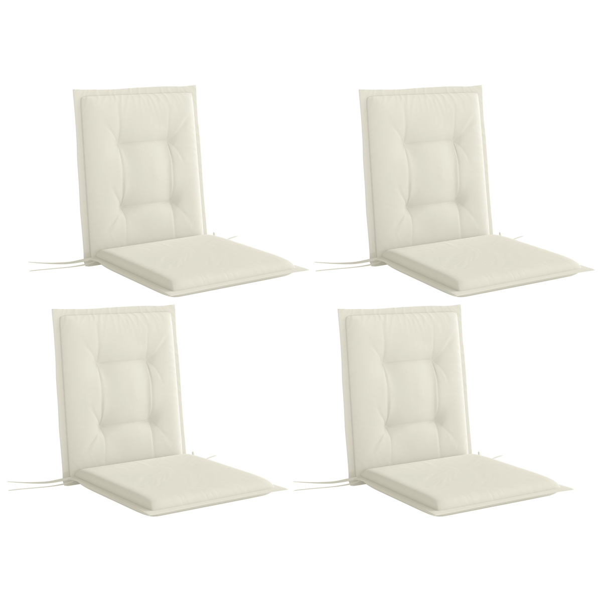 Set of 4 Garden Chair Cushions, Outdoor Seat Pads White