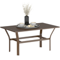 Metal Garden Coffee Table with Slatted Tabletop Brown