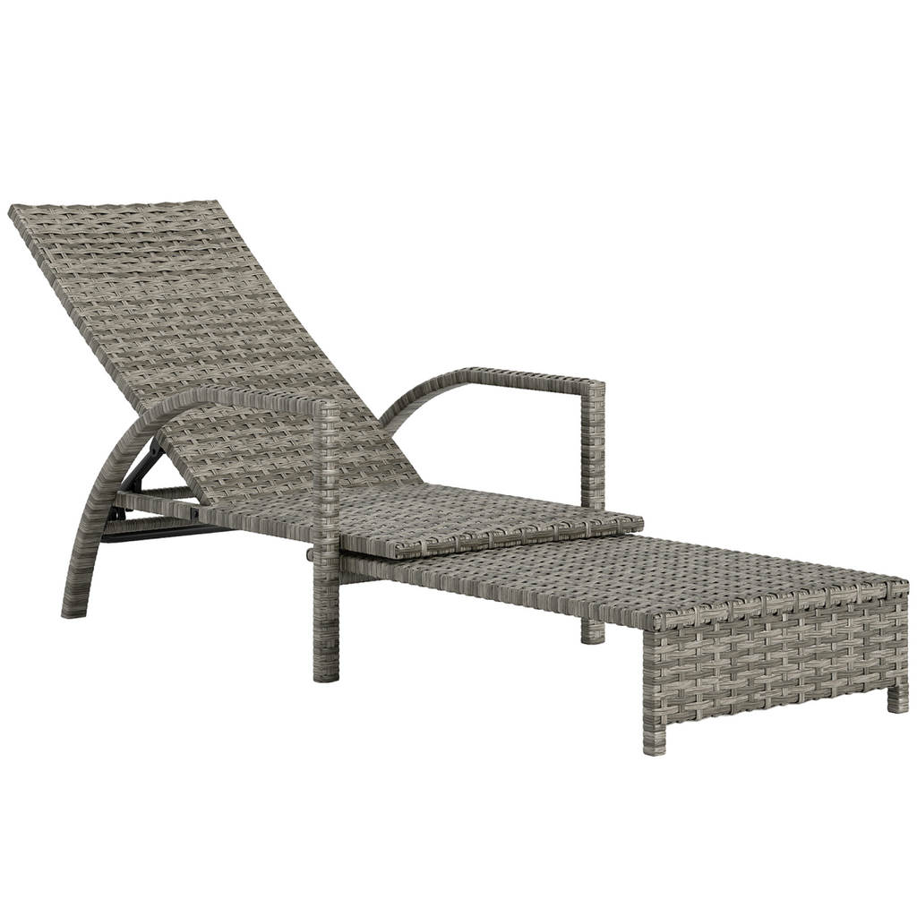 PE Rattan Sun Lounger with 4-Level Adjustable Backrest Grey