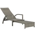PE Rattan Sun Lounger with 4-Level Adjustable Backrest Grey