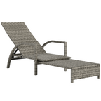 PE Rattan Sun Lounger with 4-Level Adjustable Backrest Grey