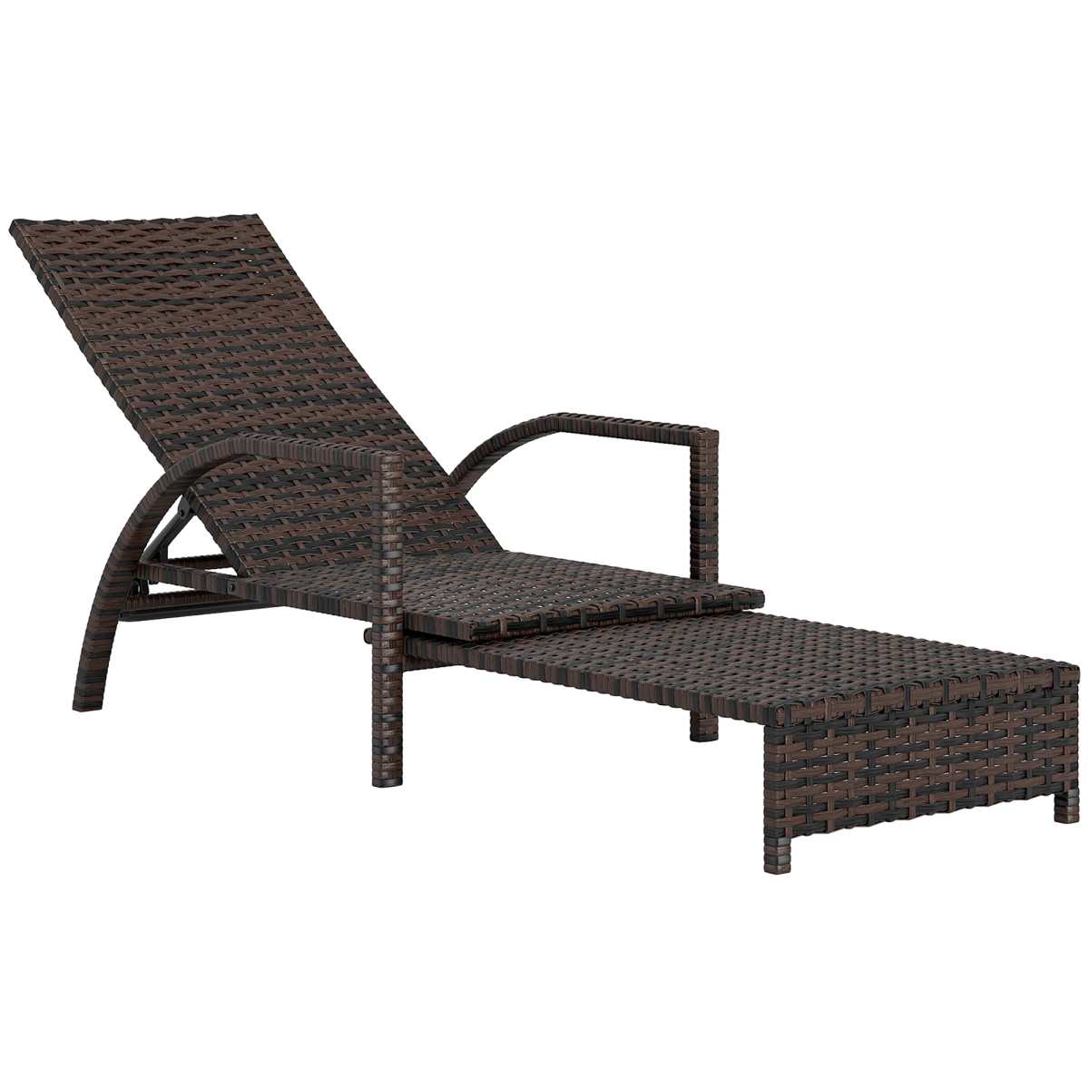 PE Rattan Sun Lounger with 4-Level Adjustable Backrest Brown