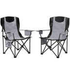 Set of 2 Padded Folding Picnic Chairs with Cooler Bag Grey
