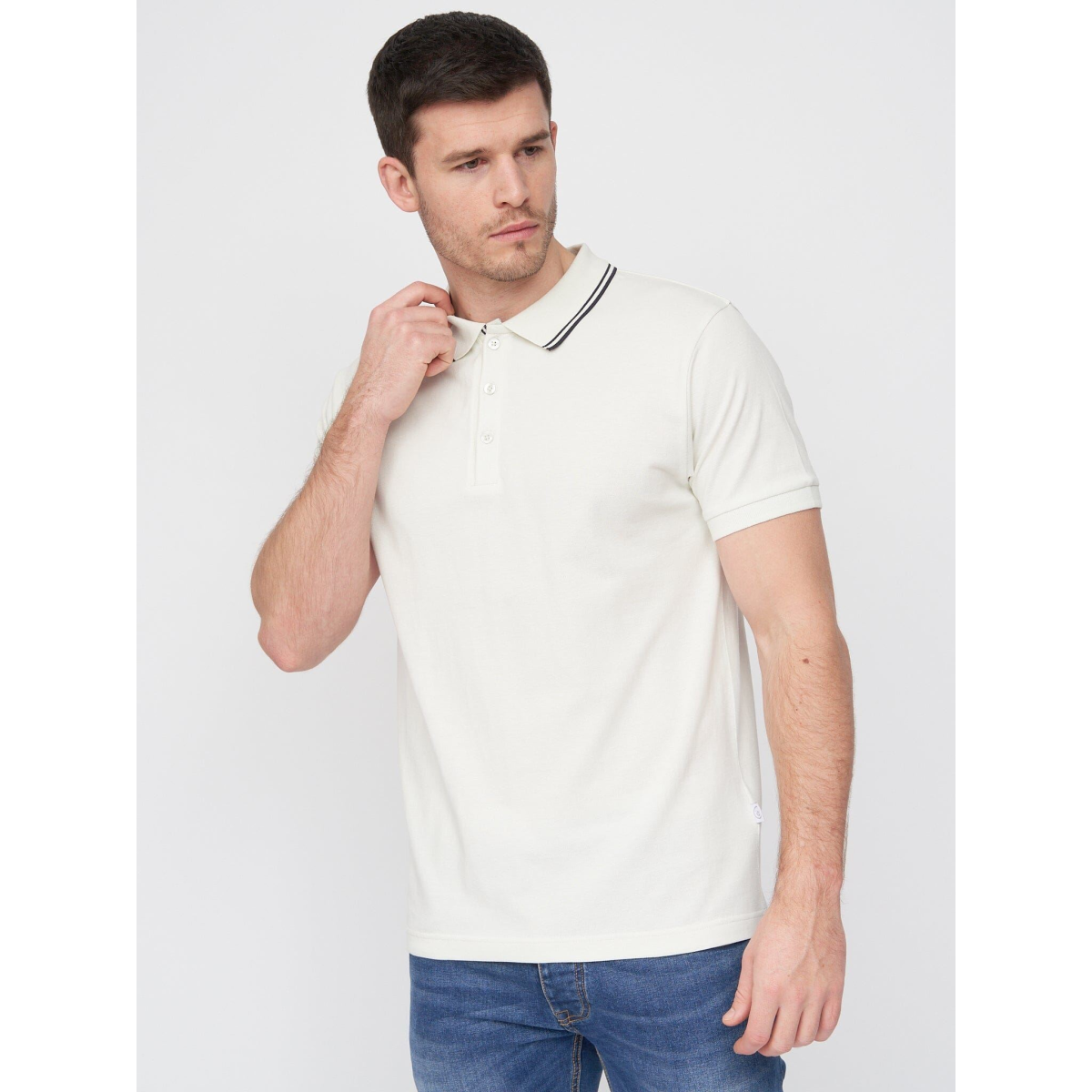 Pique Polo Shirt - Off White with Contrast Tipping S