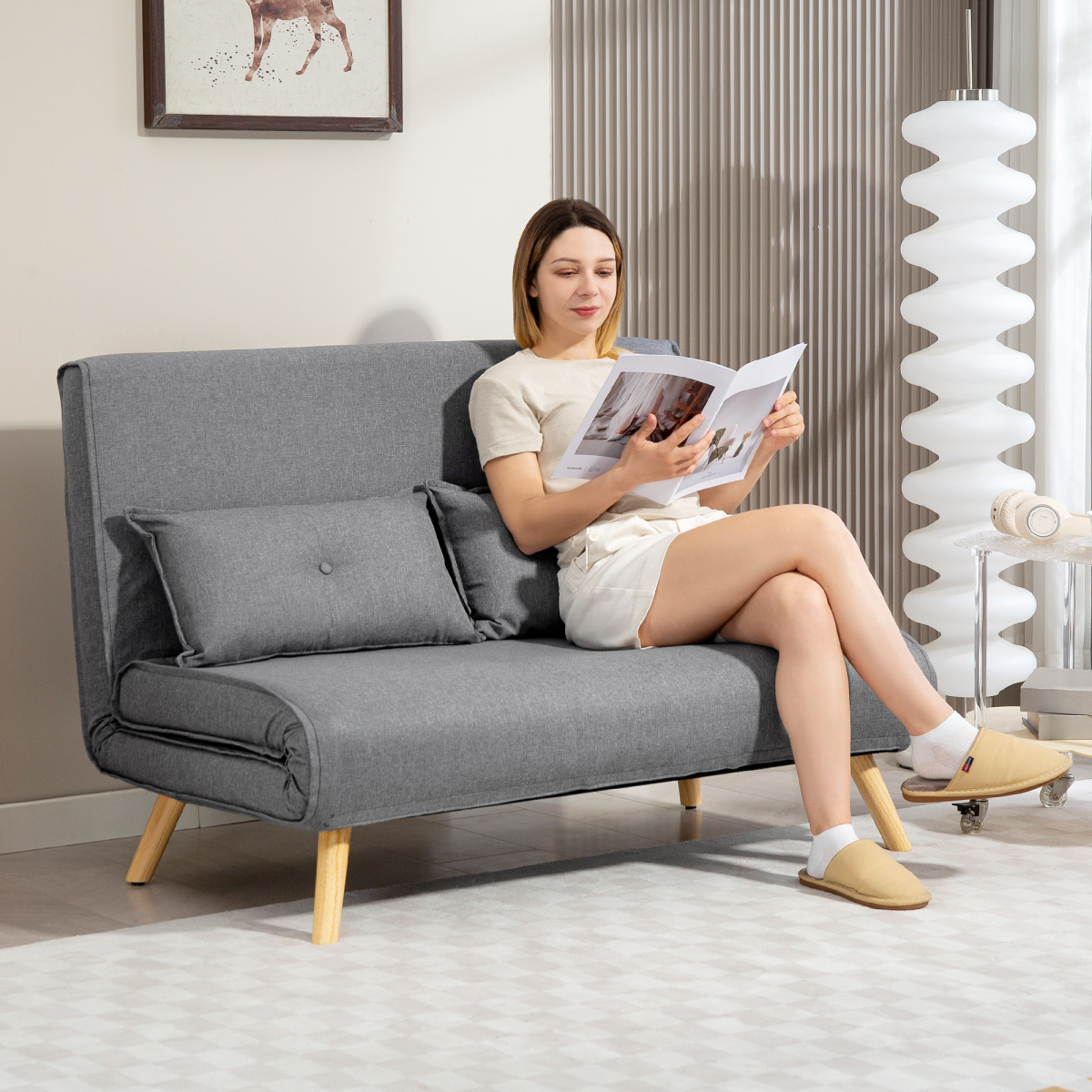Click Clack Sofa Bed, 2 Seater Bed Settee for Living Room, Grey