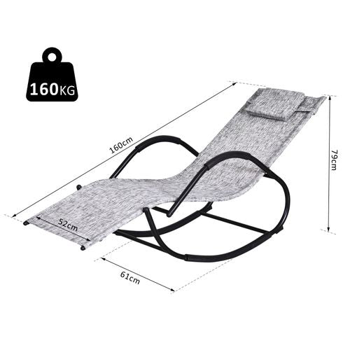 Patio Rocking Lounge Chair Zero Gravity Chaise w/ Padded Pillow
