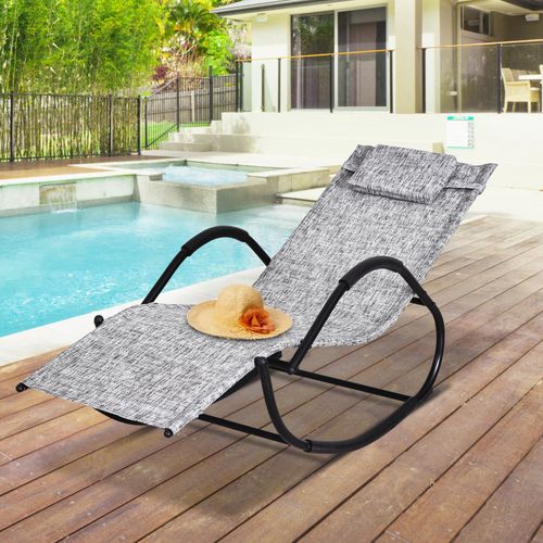 Patio Rocking Lounge Chair Zero Gravity Chaise w/ Padded Pillow