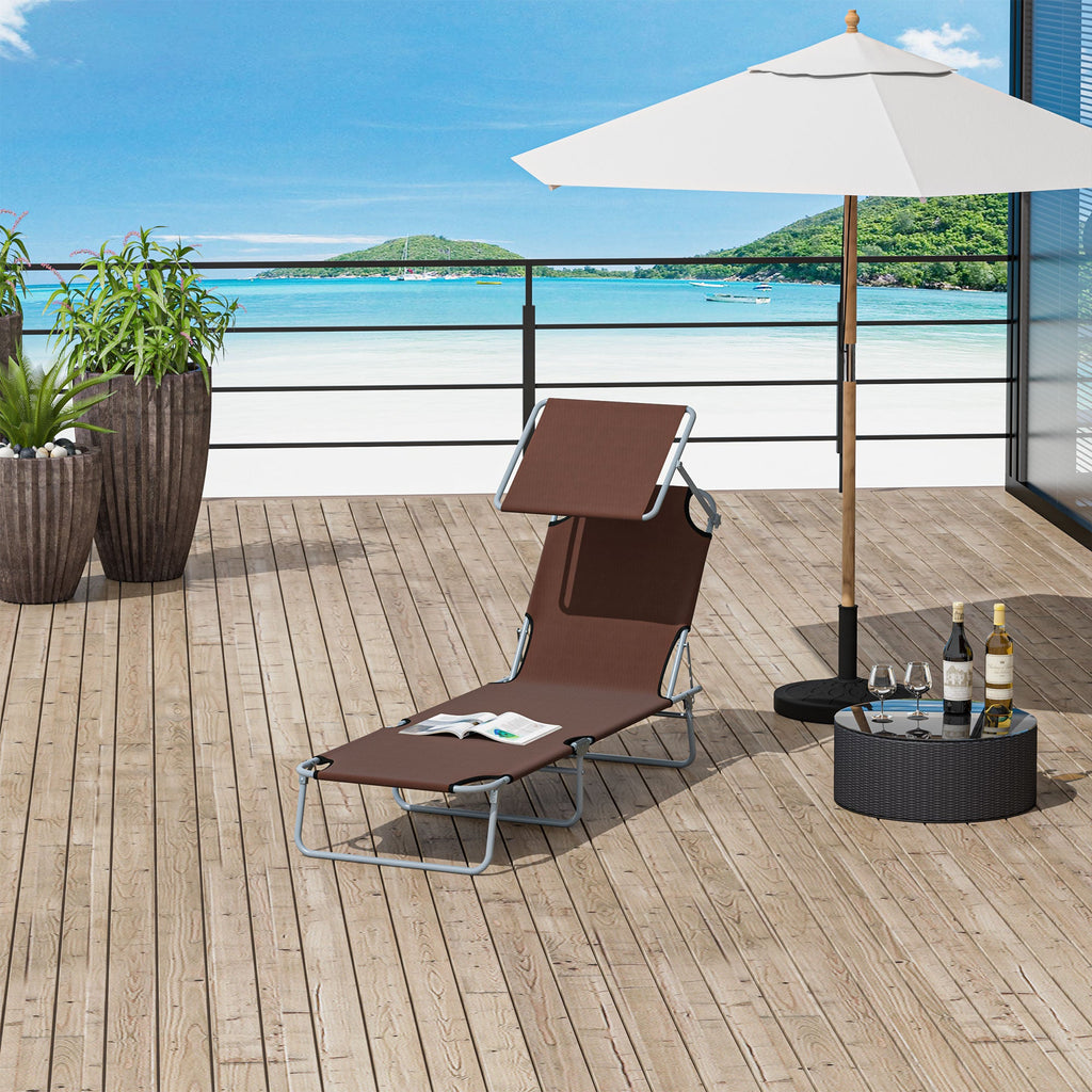 Reclining Chair Folding Lounger Seat Sun Shade Awning Beach Garden