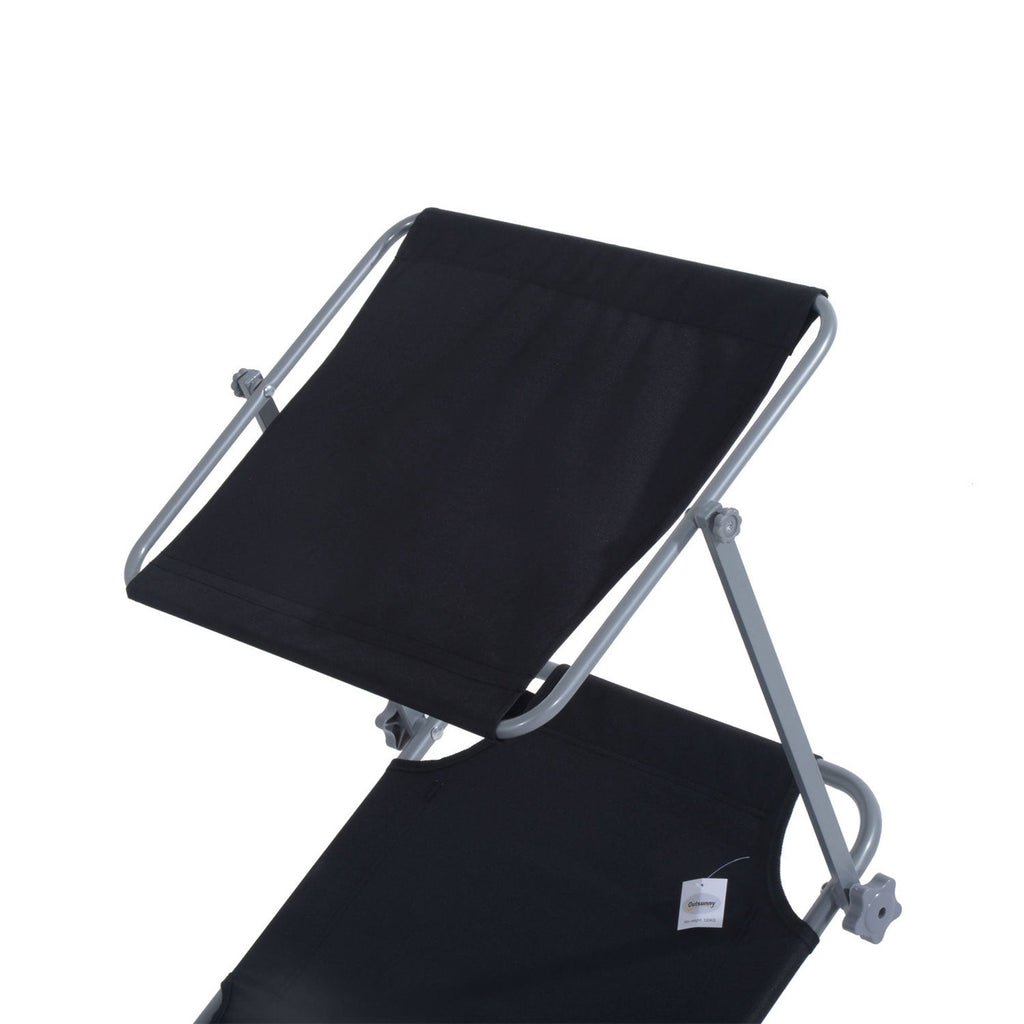 Reclining Chair Folding Lounger Seat Sun Shade Awning Beach Garden