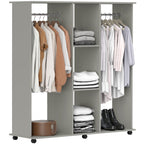 Mobile Double Open Wardrobe w/ Clothes Hanging Rail Clothing Grey