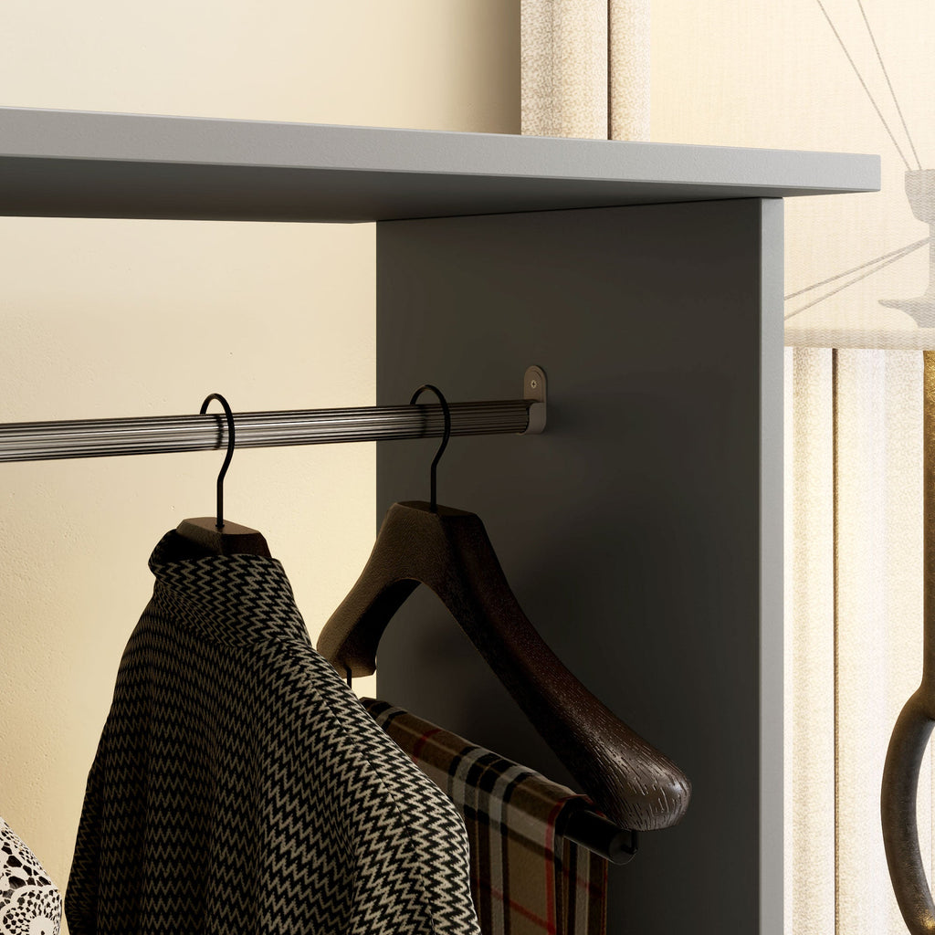 Mobile Double Open Wardrobe w/ Clothes Hanging Rail Clothing Grey