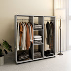 Mobile Double Open Wardrobe w/ Clothes Hanging Rail Clothing Grey