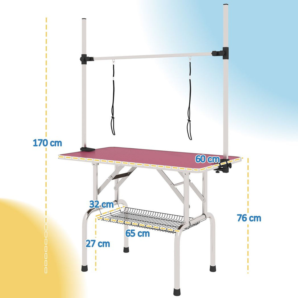 Metal Adjustable Dog Grooming Table Rubber Top 2 Safety Slings Mesh
