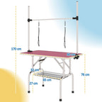 Metal Adjustable Dog Grooming Table Rubber Top 2 Safety Slings Mesh