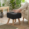 Linen-Look Square Padded Footstool - Black Black