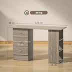Computer Desk, Writing Table, PC Workstation with 3 Storage Shelves and Drawers, Silver Handle, for Home Office, Grey