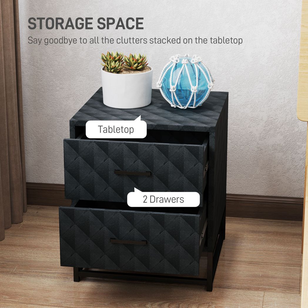 Bedside Table Set of 2, Nightstand with 2 Drawers, Steel Legs