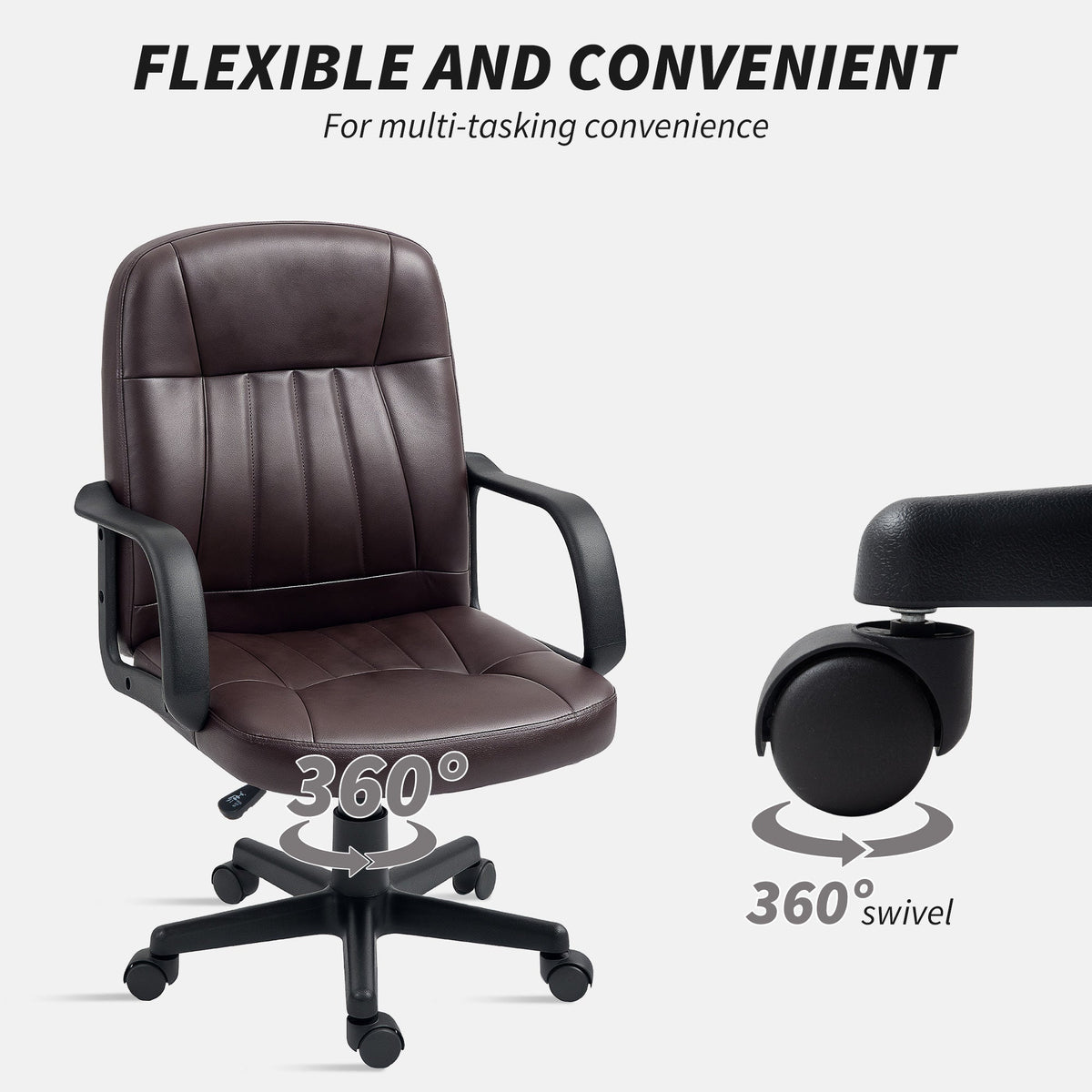 PU Leather Office Chair Swivel Home Computer Desk Chair, Dark Brown