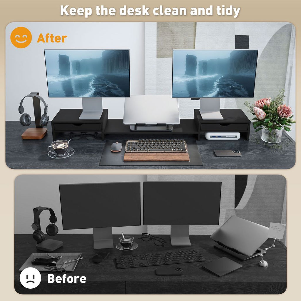 Dual Monitor Stand Riser with Adjustable Length and Angle