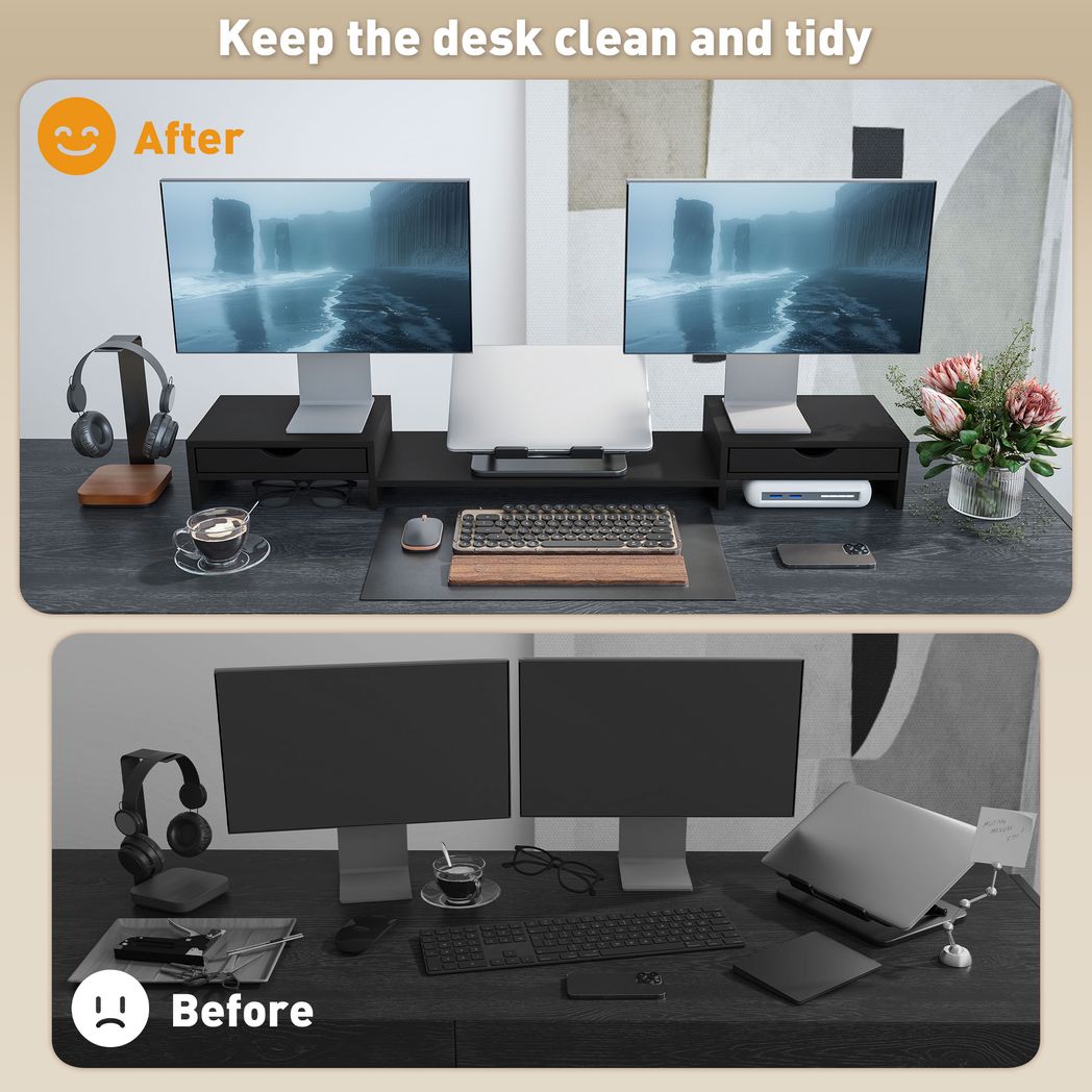 Dual Monitor Stand Riser with Adjustable Length and Angle