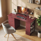 Computer Desk, Writing Table, PC Workstation with 3 Storage Shelves and Drawers, Handle, for Home Office, Walnut Brown Dark brown