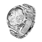 CAGARNY 6820 Fashionable Business Style Large Dial Dual Time Zone Quartz Movement Wrist Watch with Stainless Steel Band & Calendar Function for Men((Black Steel Band Blue Window), Black Steel Band Blue Window, Steel Band White Window...