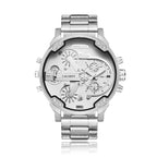CAGARNY 6820 Fashionable Business Style Large Dial Dual Time Zone Quartz Movement Wrist Watch with Stainless Steel Band & Calendar Function for Men((Black Steel Band Blue Window), Black Steel Band Blue Window, Steel Band White Window...