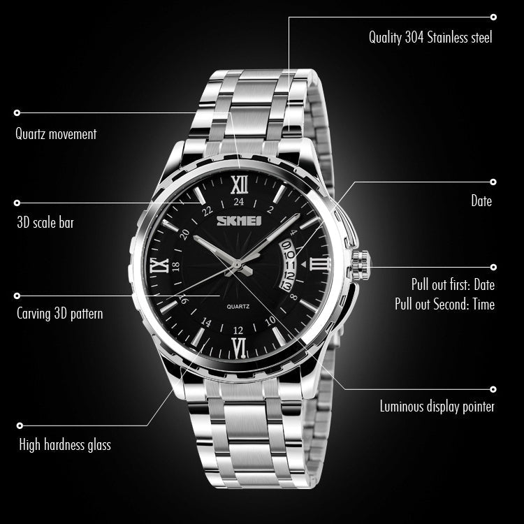 Wrist Watch – 9069 Multifunctional Outdoor Fashion Business Waterproof Silver Shell...