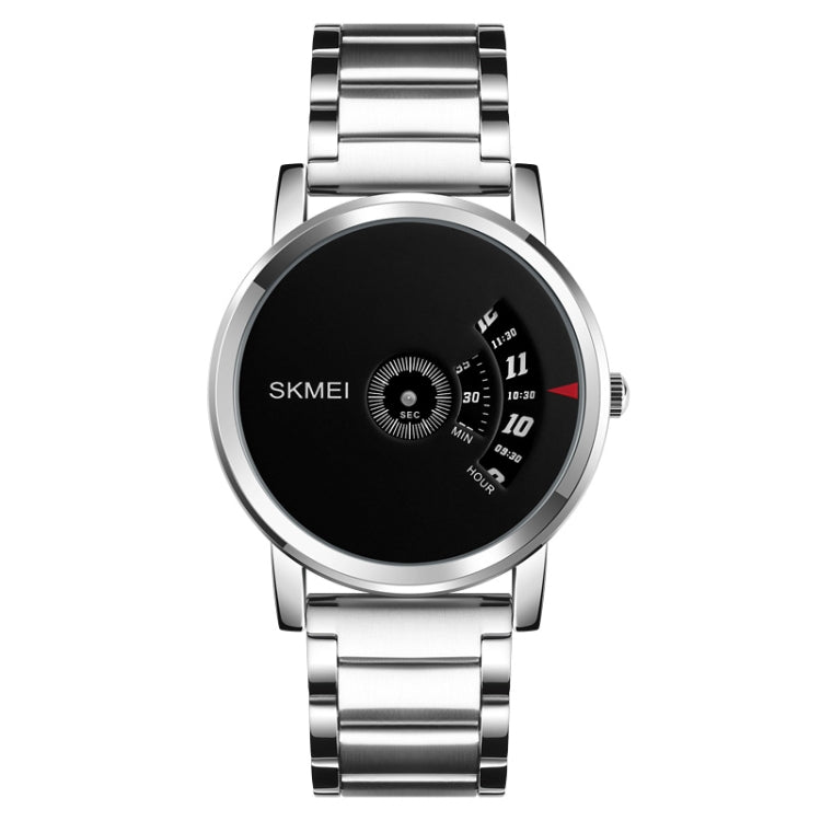 SKMEI 1260 Fashion Creative Pointer 30m Waterproof Quartz Wrist Watch with Stainless Steel Watchband Silver+Black