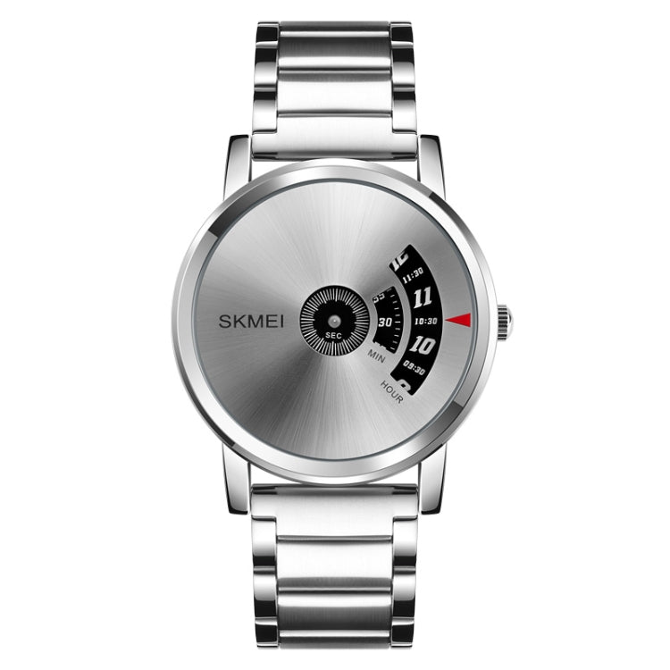 SKMEI 1260 Fashion Creative Pointer 30m Waterproof Quartz Wrist Watch with Stainless Steel Watchband Silver