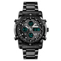 SKMEI 1389 Multifunctional Men Business Digital Watch 30m Waterproof Large Dial Wrist Watch with Stainless Steel Watchband , 1389 Black, 1389 Blue, 1389 Silver 1389 Black Black