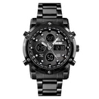 SKMEI 1389 Multifunctional Men Business Digital Watch 30m Waterproof Large Dial Wrist Watch with Stainless Steel Watchband , 1389 Black, 1389 Blue, 1389 Silver