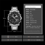SKMEI 1389 Multifunctional Men Business Digital Watch 30m Waterproof Large Dial Wrist Watch with Stainless Steel Watchband , 1389 Black, 1389 Blue, 1389 Silver