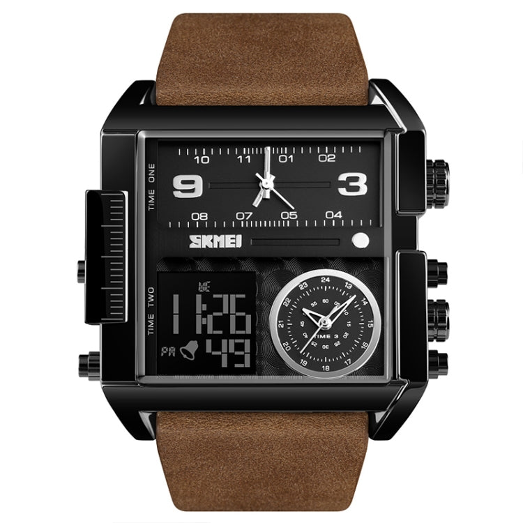 SKMEI 1391 Multifunctional Men Business Digital Watch 30m Waterproof Square Dial Wrist Watch with Leather Watchband