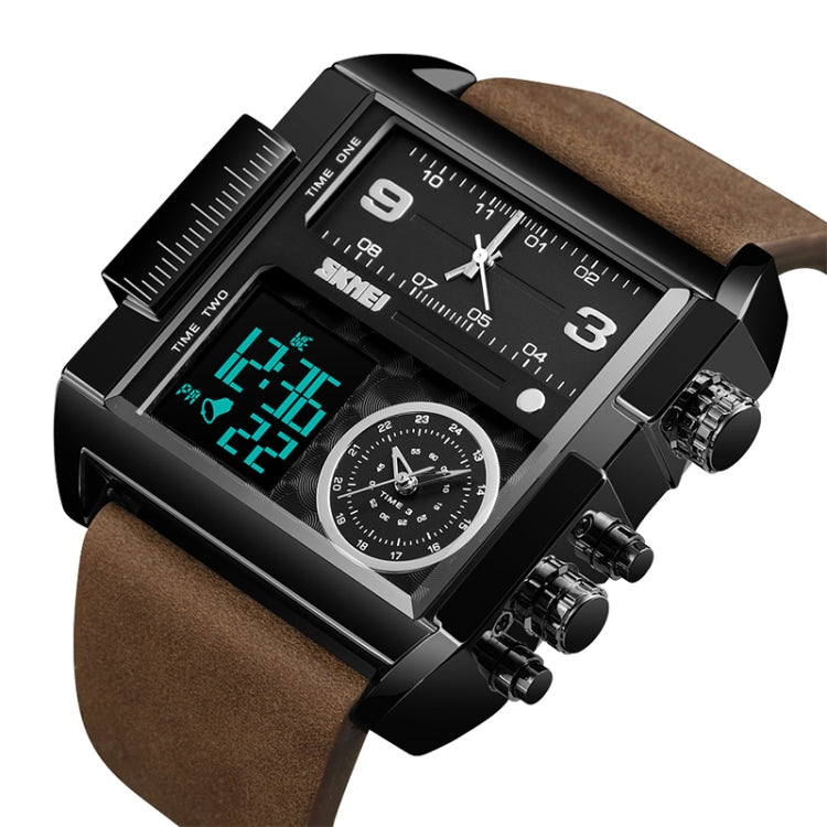 SKMEI 1391 Multifunctional Men Business Digital Watch 30m Waterproof Square Dial Wrist Watch with Leather Watchband