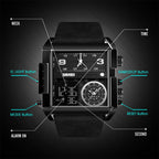 SKMEI 1391 Multifunctional Men Business Digital Watch 30m Waterproof Square Dial Wrist Watch with Leather Watchband