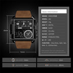 SKMEI 1391 Multifunctional Men Business Digital Watch 30m Waterproof Square Dial Wrist Watch with Leather Watchband