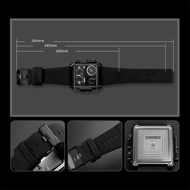 SKMEI 1391 Multifunctional Men Business Digital Watch 30m Waterproof Square Dial Wrist Watch with Leather Watchband
