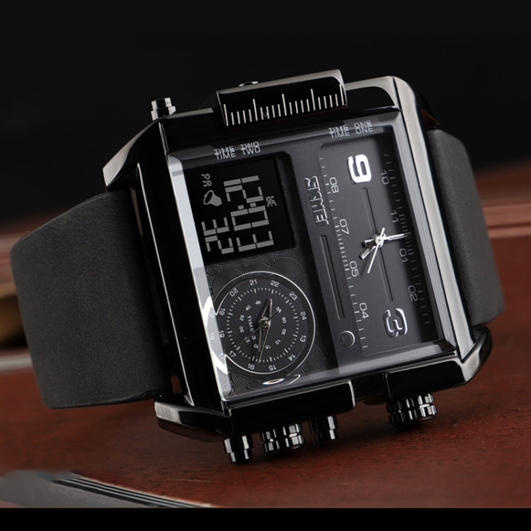 SKMEI 1391 Multifunctional Men Business Digital Watch 30m Waterproof Square Dial Wrist Watch with Leather Watchband