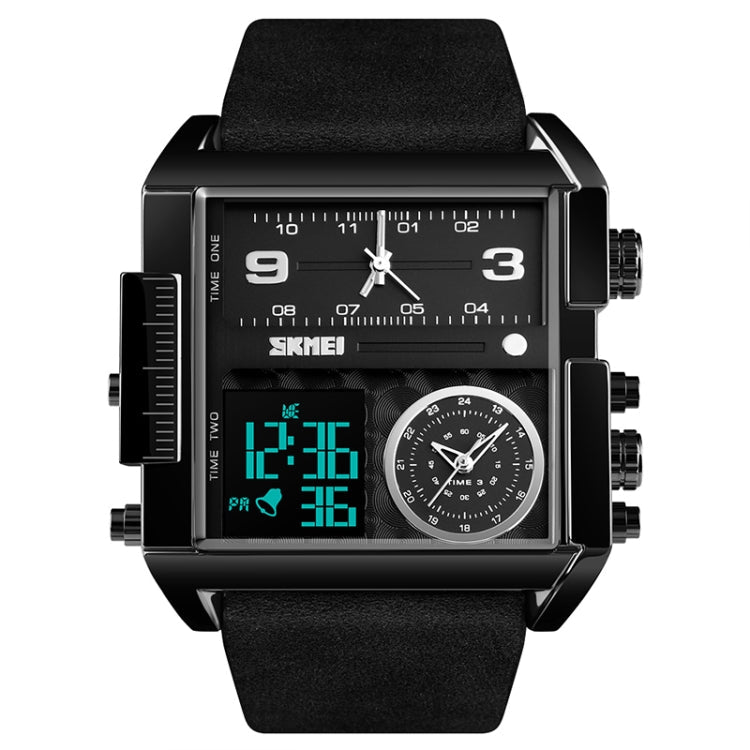 SKMEI 1391 Multifunctional Men Business Digital Watch 30m Waterproof Square Dial Wrist Watch with Leather Watchband Black