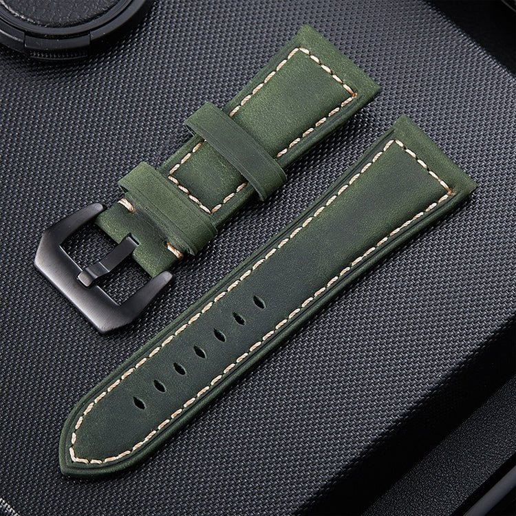 Crazy Horse Layer Frosted Black Buckle Watch Leather Watch Band, Size: 24mm Army Green