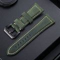 Crazy Horse Layer Frosted Black Buckle Watch Leather Watch Band, Size: 24mm Army Green