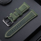 Crazy Horse Layer Frosted Black Buckle Watch Leather Watch Band, Size: 24mm Army Green