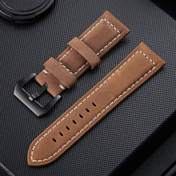 Crazy Horse Layer Frosted Black Buckle Watch Leather Watch Band, Size: 24mm Light Brown