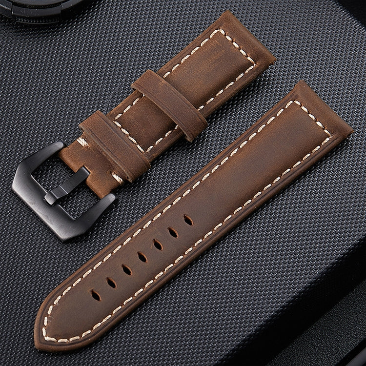 Crazy Horse Layer Frosted Black Buckle Watch Leather Watch Band, Size: 24mm Dark Brown