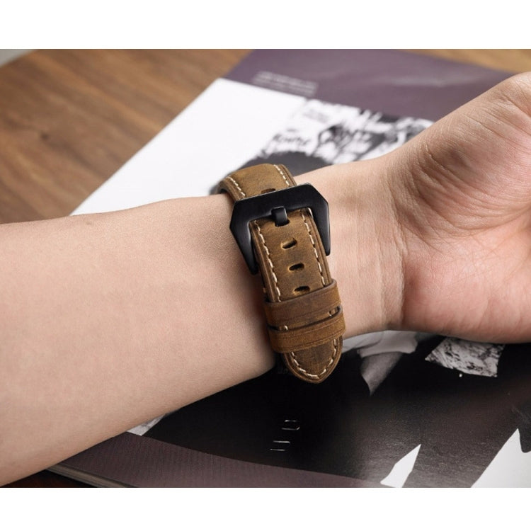 Crazy Horse Layer Frosted Silver Buckle Watch Leather Watch Band, Size: 22mm