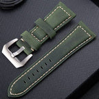 Crazy Horse Layer Frosted Silver Buckle Watch Leather Watch Band, Size: 22mm Army Green