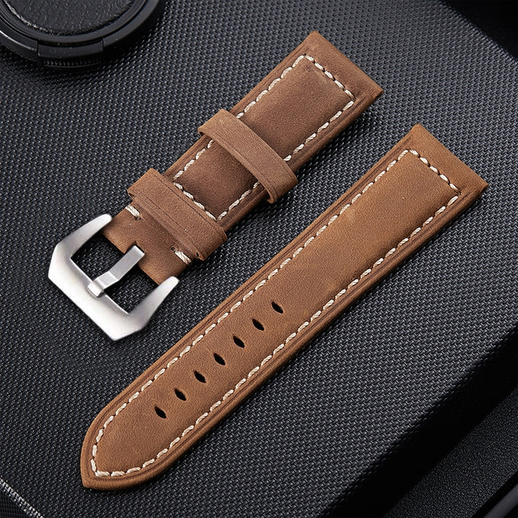 Crazy Horse Layer Frosted Silver Buckle Watch Leather Watch Band, Size: 22mm Light Brown