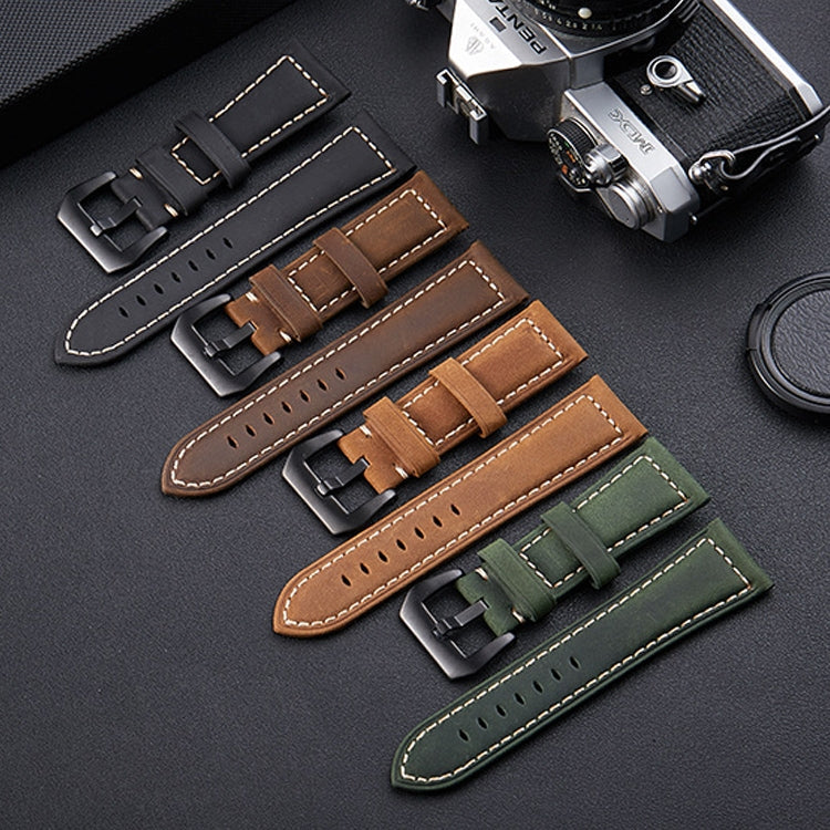 Crazy Horse Layer Frosted Silver Buckle Watch Leather Watch Band, Size: 22mm